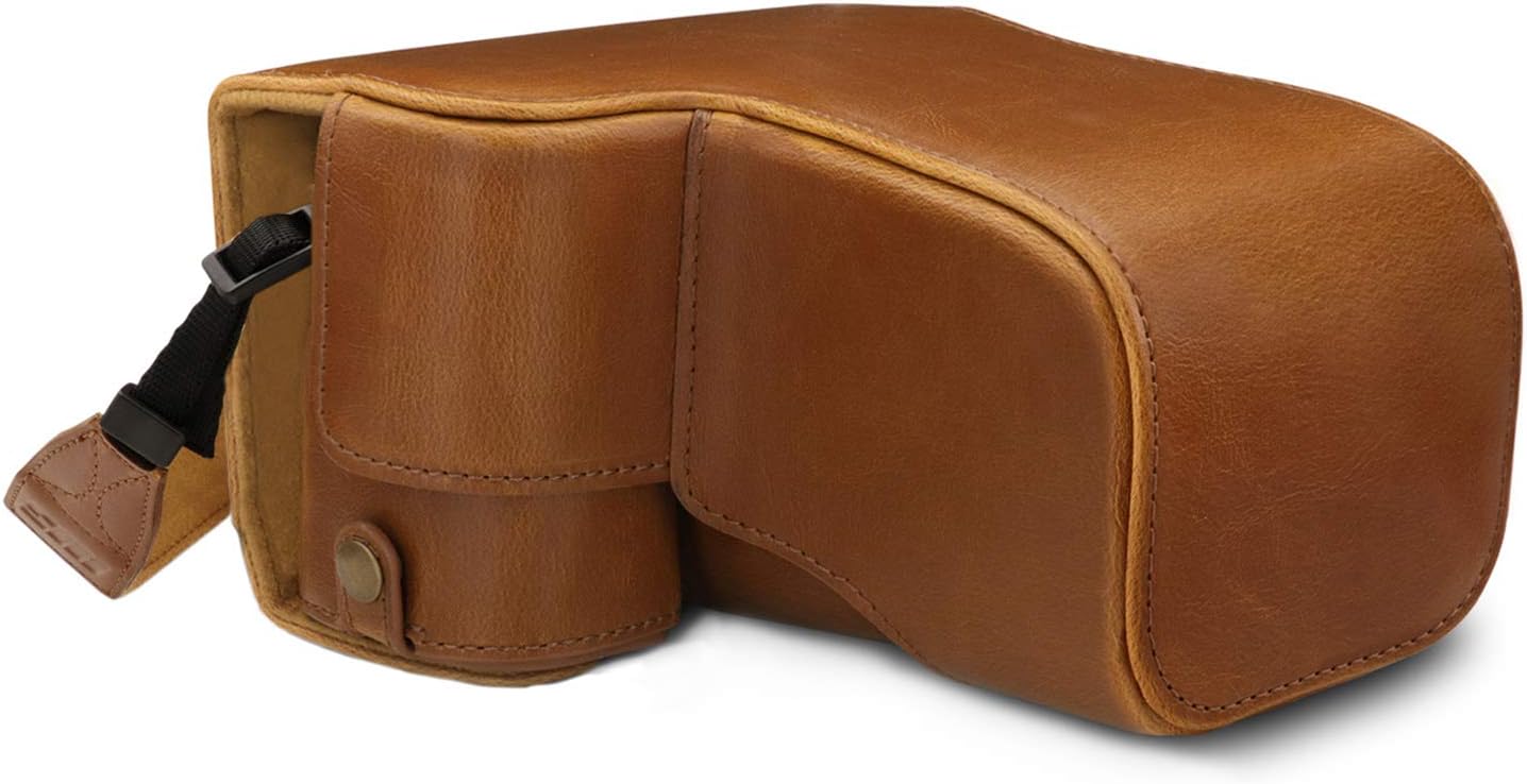 MegaGearMG1662 Ever Ready Leather Camera Case compatible with Sony Alpha A6400 (18-135mm) - Light Brown