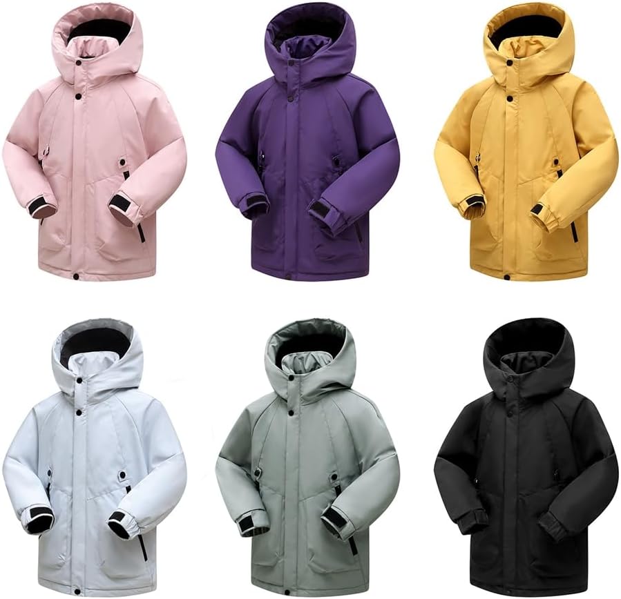 Weixinbuy Kids Unisex Waterproof Jackets Boys Girls Lightweight Padded Thicken Hooded Raincoat Leisure Outdoor Outerwear - Image 7