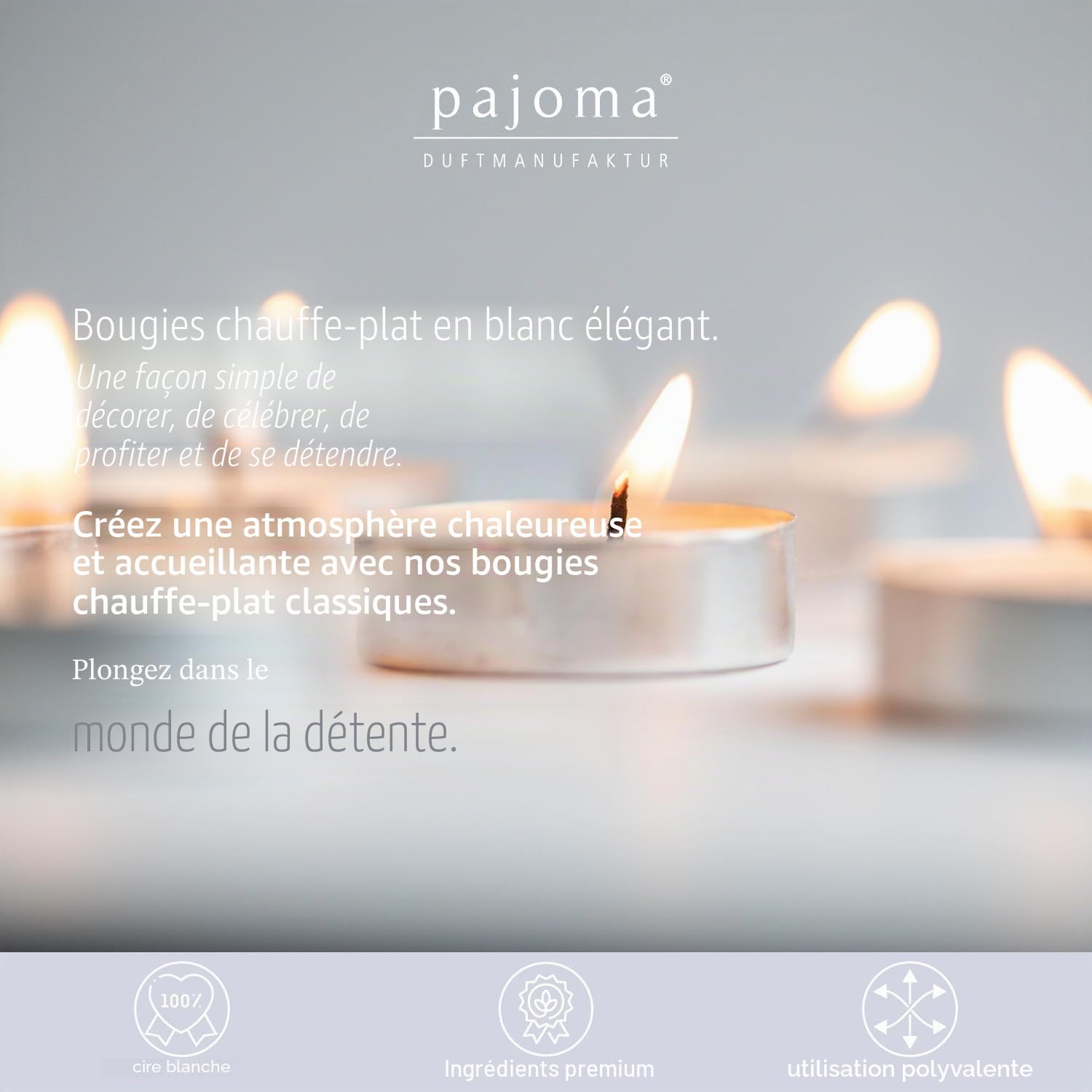 Pajoma Lot de 200 bougies chauffe-plat non parfumées, durée de combustion : 8 heures max. Bougie chauffe-plat Gastro