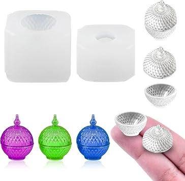 Mini Jar Shape Resin Silicone Molds 3D Tiny Bowl with Lid Epoxy Casting Molds for DIY Micro Resin Fairy Garden Dollhouse Kitchen Miniatures Landscape Decor