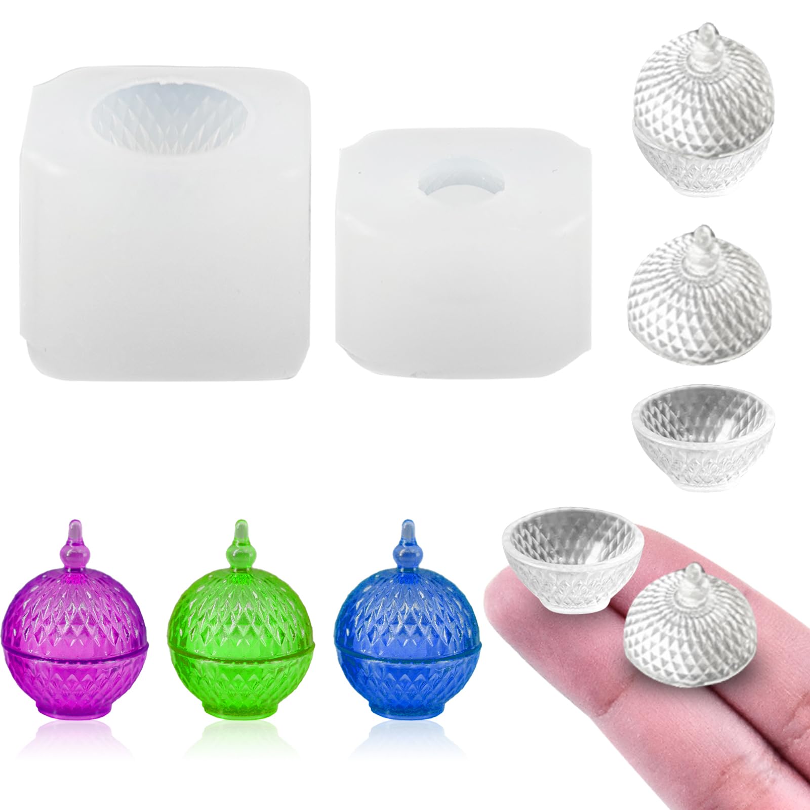 Mini Jar Shape Resin Silicone Molds 3D Simulation Bowl with Lid Epoxy Casting Molds for DIY Micro Resin Fairy Garden Dollhouse House Kitchen Display Decor