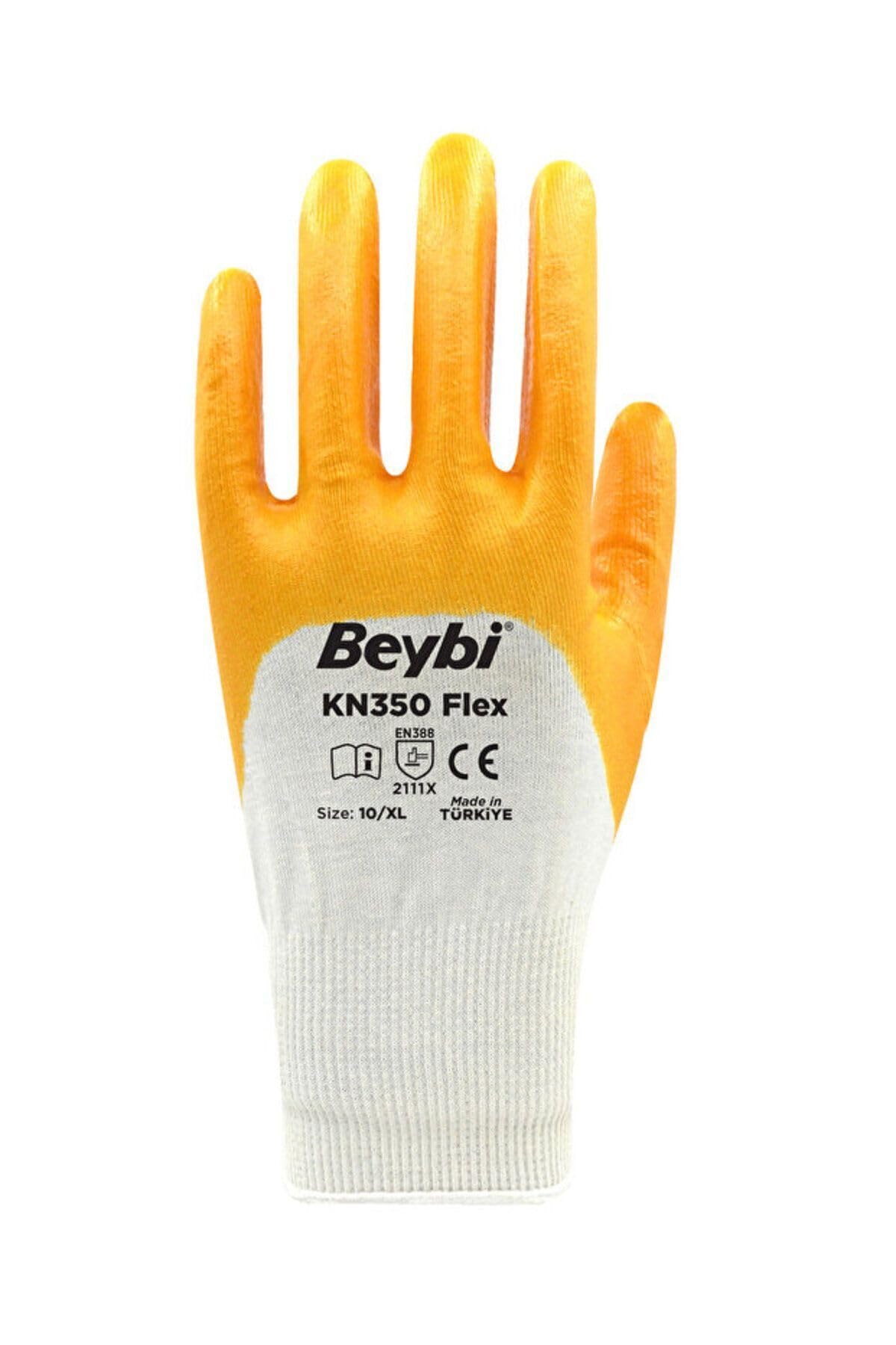Beybi Pamuk Nitril Pamuk Kn350 Flex 10 Beden İşçi Eldiveni Beyaz Sarı En388 2111X (12 Li Paket)