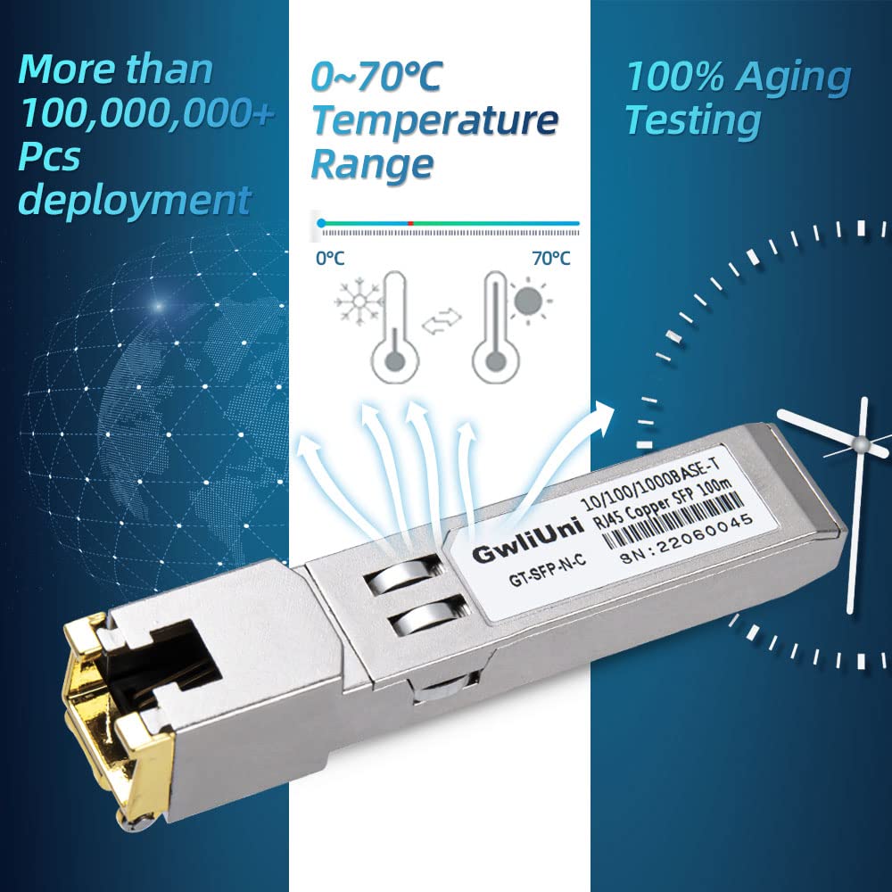 Lot de 10 modules émetteurs-récepteurs RJ45 en cuivre SFP, 10/100/1000Base-T 100 m pour Cisco, Netgear, Mikrotik, Ubiquity, DLink, etc. Commutateur ouvert