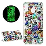 DasKAn Luminous Silicone Phone Case for Samsung Galaxy A20/A30,Fluorescent Glow in The Dark Colorful Design Ultra Thin Slim Fit Soft Rubber Back Cover Shockproof Gel TPU Protective Skin,Graffiti