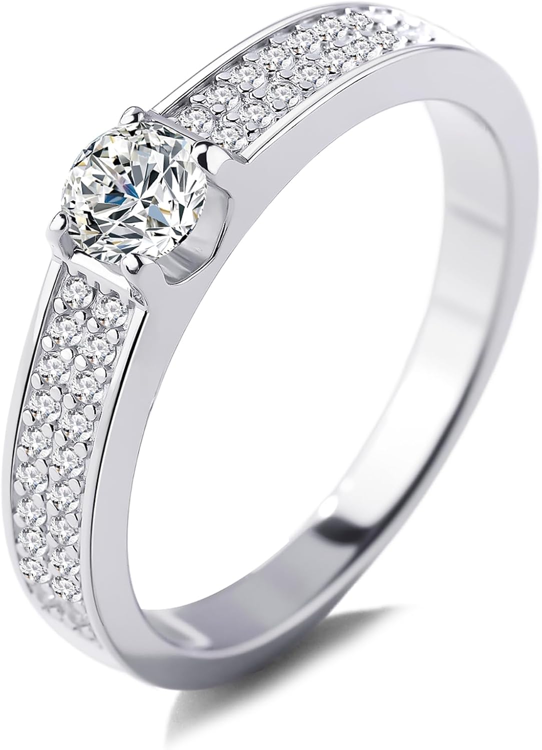 YSDD 0.3 Carat Round Moissanite Wedding Band, 925 Sterling Silver Pavé Gemstone Engagement Ring for Women - Image 2