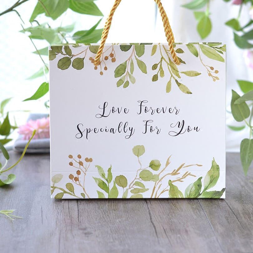 MODADA Gift Bags Green Tree Leaves Tote Bag Wedding Favors And Gift Box Shopping Paper Bags Wedding Decorations Favor
