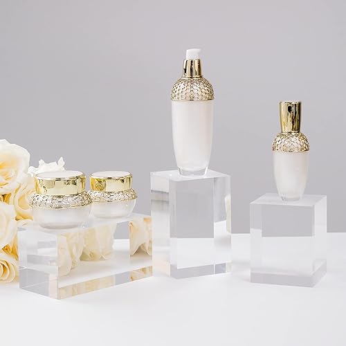 Miniatura 4 de Cubo de acrílico pulido transparente para fotos, bloques de visualización pulidos con borde, base de exhibición, pedestal sólido para figuras