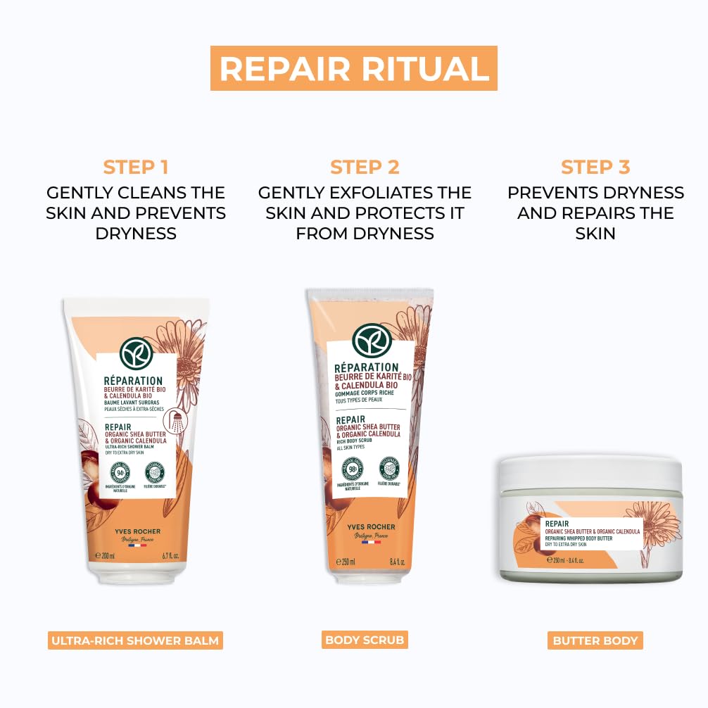 Yves Rocher Burro Whipped Body Repair da 250 ml, per pelli curate e nutrite, burro per il corpo di riparazione per pelli secche ed extra secche