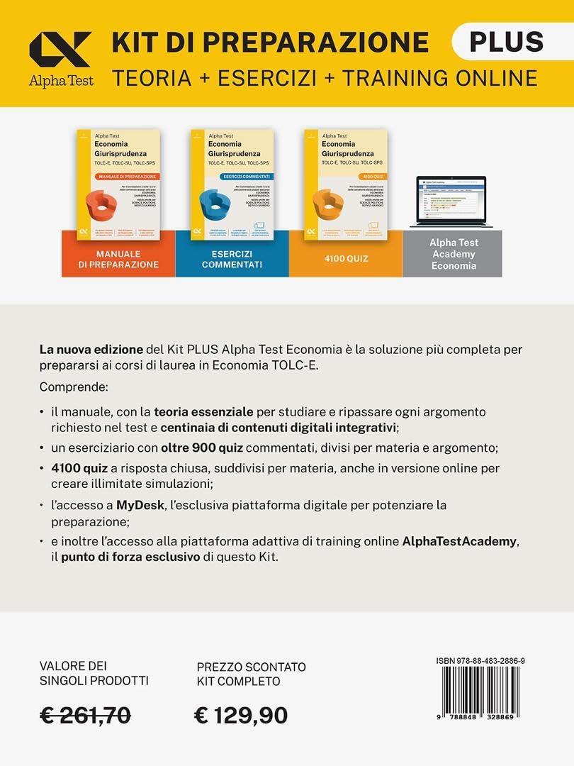 Alpha Test Plus Economia Giurisprudenza TOLC-E, TOLC-SU, TOLC-SPS 2026-2027. Kit di preparazione Plus. Per test di ammissione universitari. Con piattaforma e simulatore online