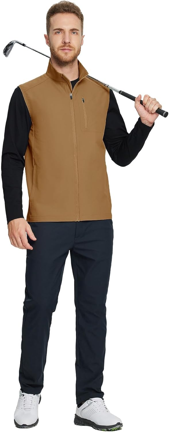 M MAELREG Mens Vests Outerwear Windproof Lightweight Softshell Vests Zip Pockets Sports Sleeveless Jacket Golf Vests for Men - Image 2