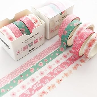 YUBBAEX 5 Rolls Washi Tape Set Creative Basic Skinny Masking Decorative Tapes for Arts, DIY Crafts, Journals, Planners, Scrapbooking, Wrapping Sakurazen