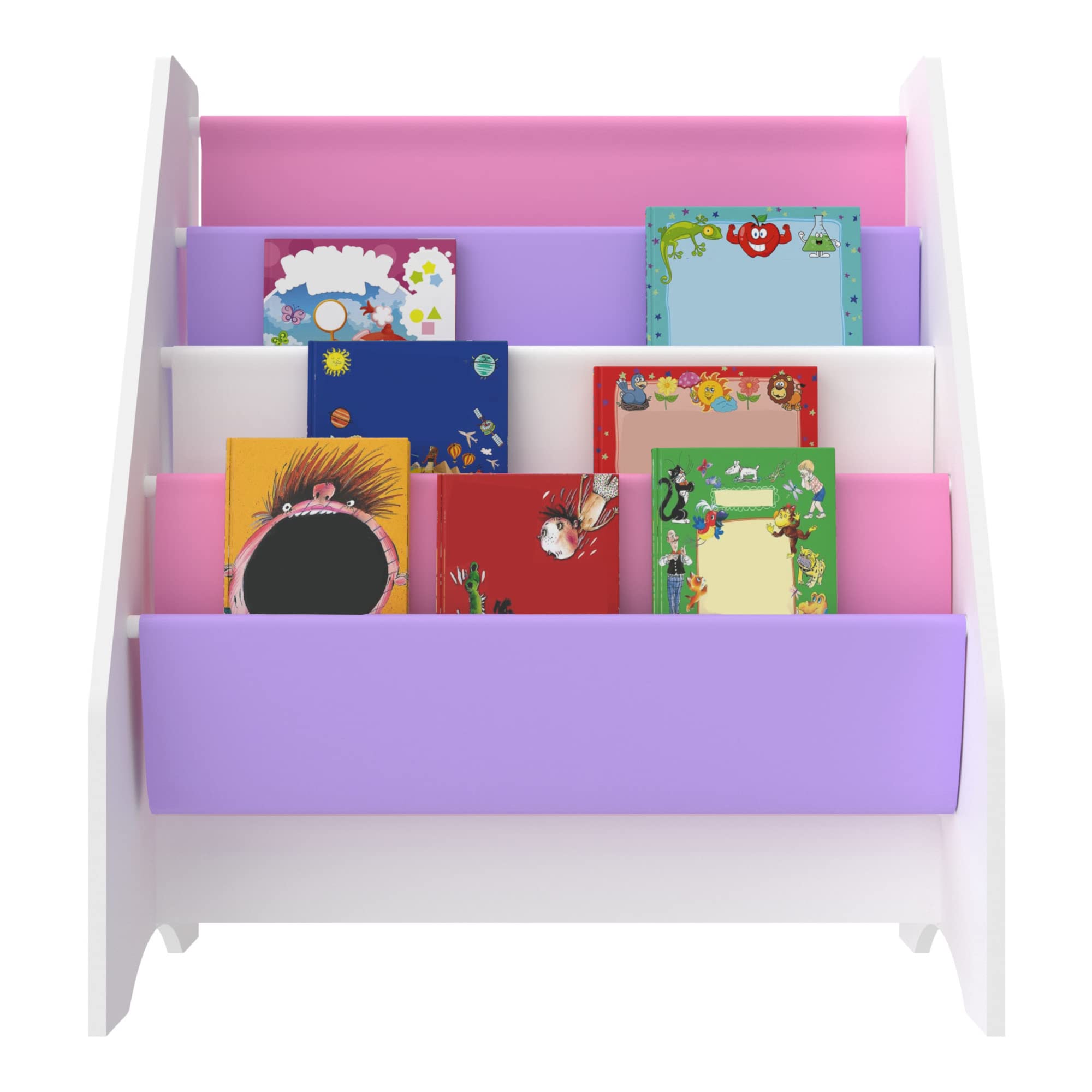 [en.casa] Scaffale per Cameretta con 4 Contenitori Morbidi a Scaletta - Mobile Porta Libri a Misura di Bimbi - Decorazione Unicorno - Rosa/Viola