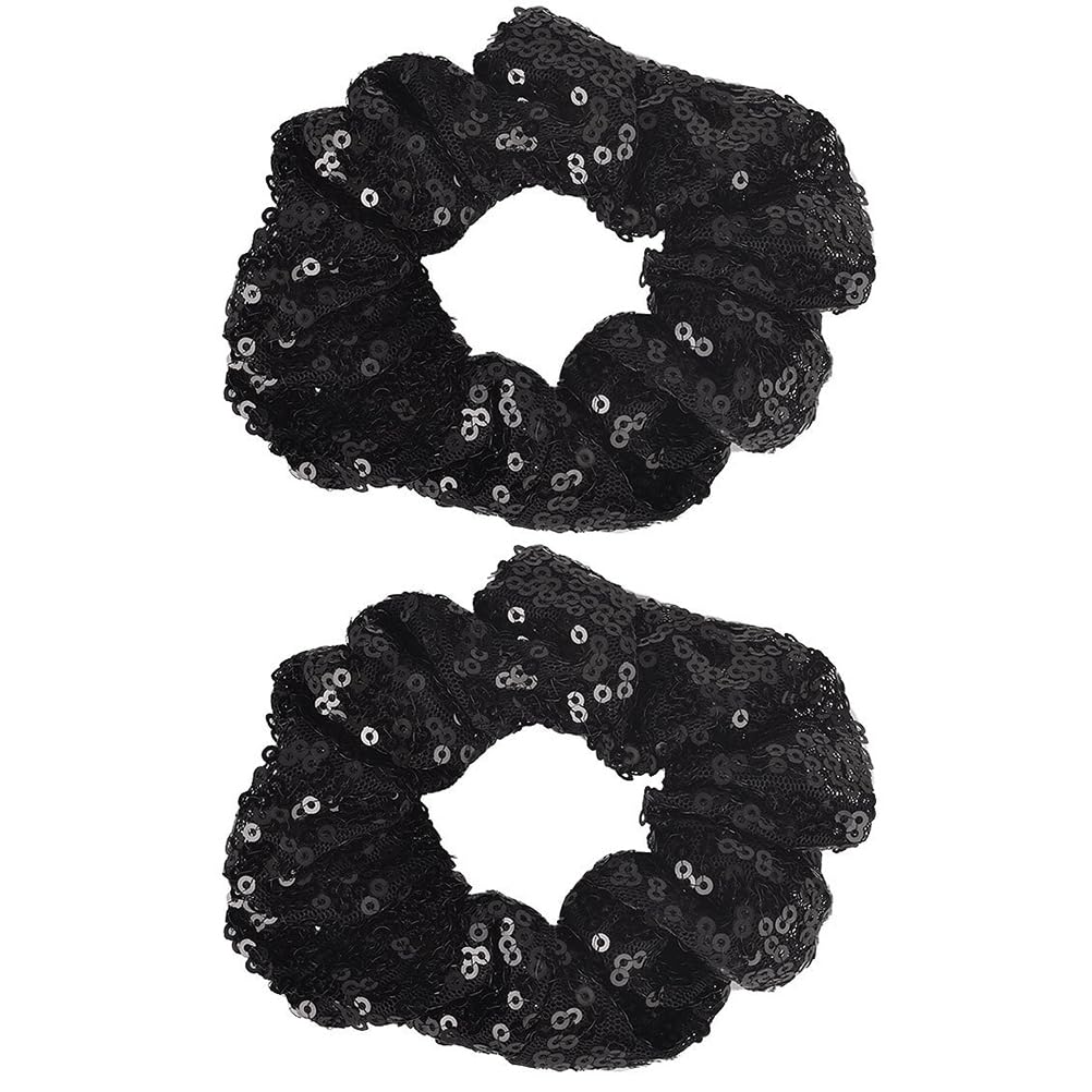 Lurrose 2pcs Sequins Hair Scrunchies Glitter Hair Rubber Band Fashion Chiffon Hair Ties Silk Scrunchies Ponytail Holder for Lady Women Girls (Black)