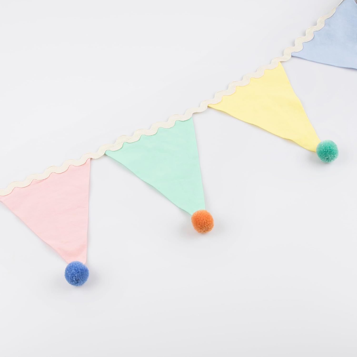 Meri Meri Pastel Pom Pom Flag Garland (Pack of 1). Garland Length is 6'. Measures 10' Including Excess Cord.