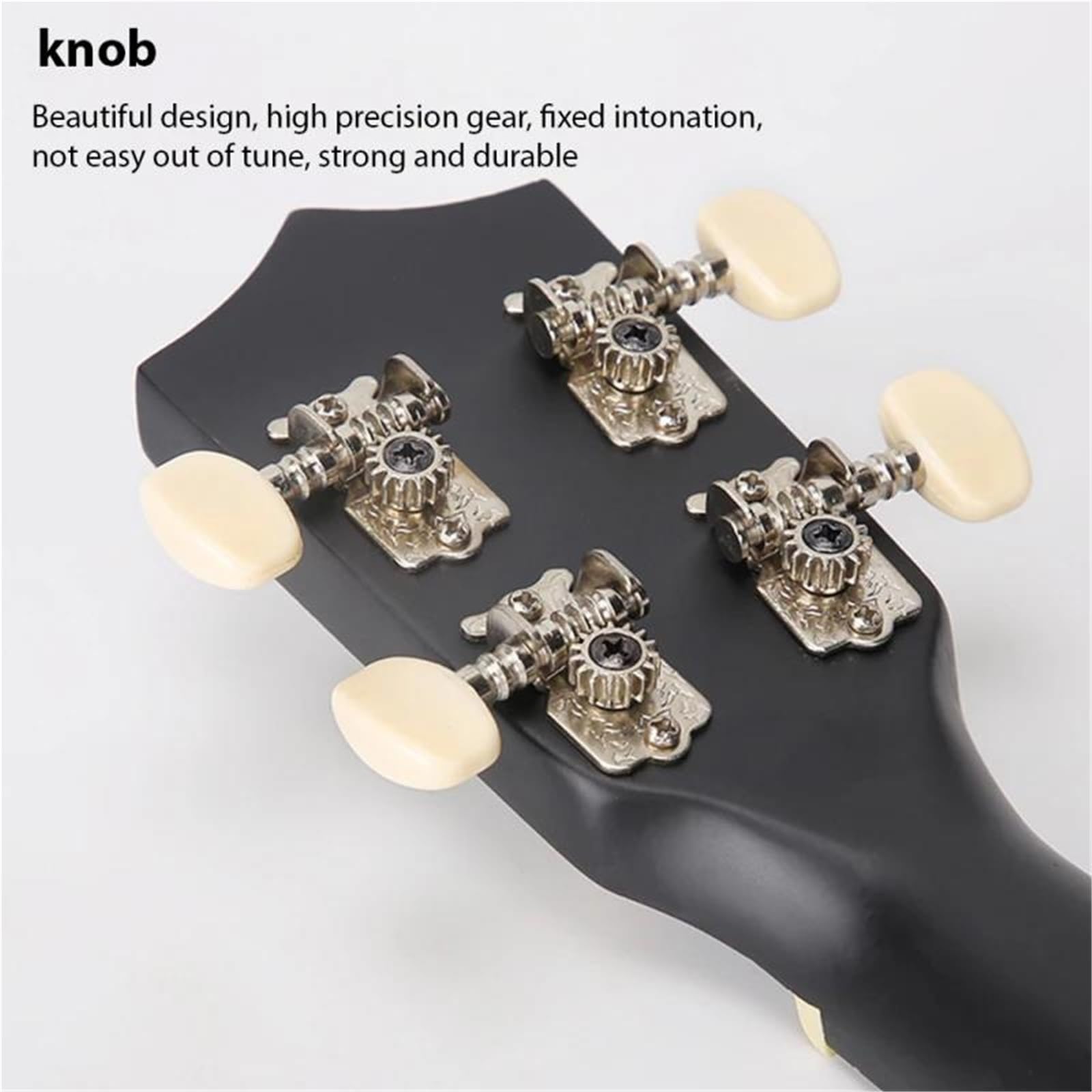 Ukulele 23 Zoll Akustik Ukulelen Set Mit Tasche Saiten Gurt Steg Nadel Kapodaster Plektrum Stimmgerät Komplett Aus Lindenholz Für Anfänger(Black)