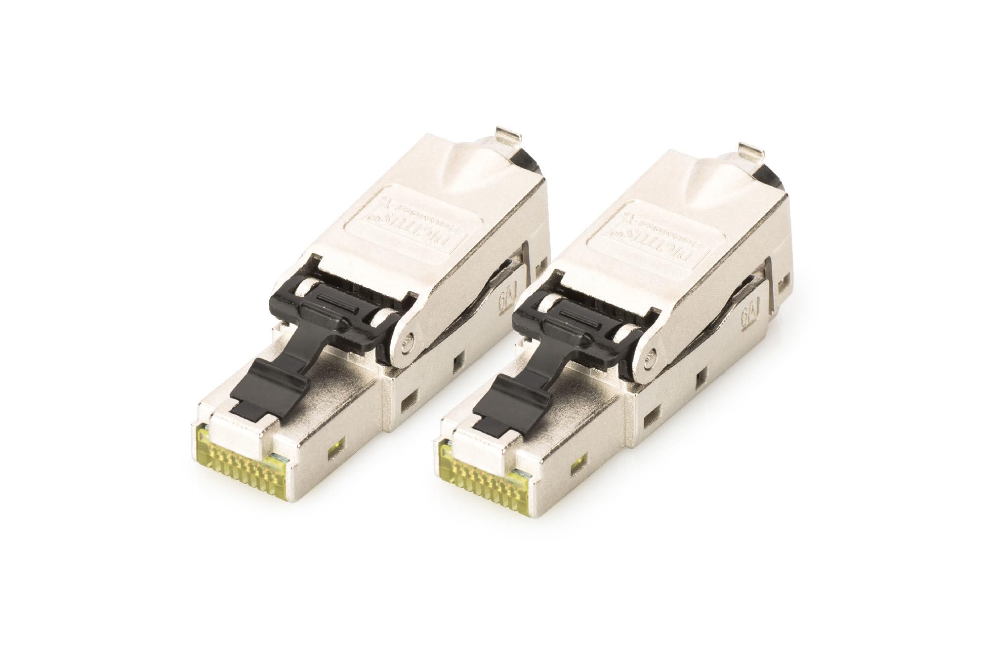 DIGITUS DN-93631 – Netzwerkstecker Cat 6A – 2 Stück – 360° Geschirmt – RJ45 Feldstecker Cat6A – Montage Werkzeuglos – 500 MHz – 10GBase-T – 10 Gbit/s – AWG 27/7 bis AWG 22/1