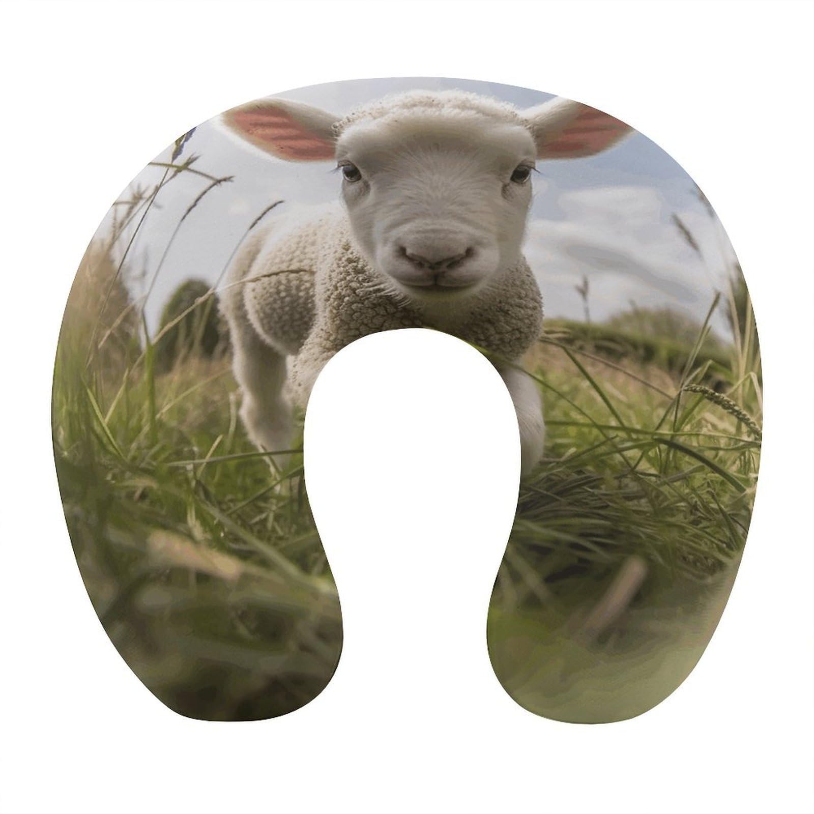 Adfgyerh Style Sheep Running On Grass U-Shaped Pillow，Memory Foam Pillow Core，Cushion ，Provide Neck Support ，Travel Pillow，Suitable For Airplanes, Cars, Homes, And Offices.