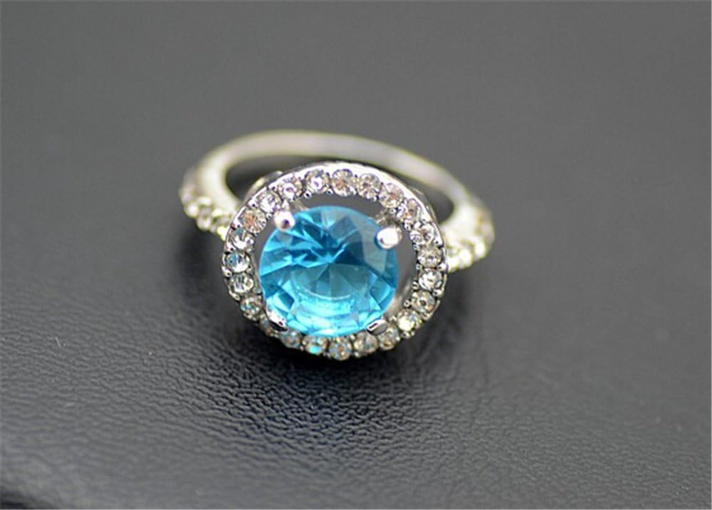 BHB(TM)Elegant Silver Diamond Ring with Blue Gem