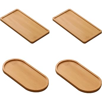 Bamboo Tray Pack of 4 Small Trays Oval Wooden Trays
