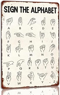 Sign The Alphabet Metal Sign Vintage Asl Tin Signs Language Alphabet Educational Wall Art Decor For Playroom Classroom School 8x12 Inch Presents On Thanksgiving, Anniversaries And Birthday