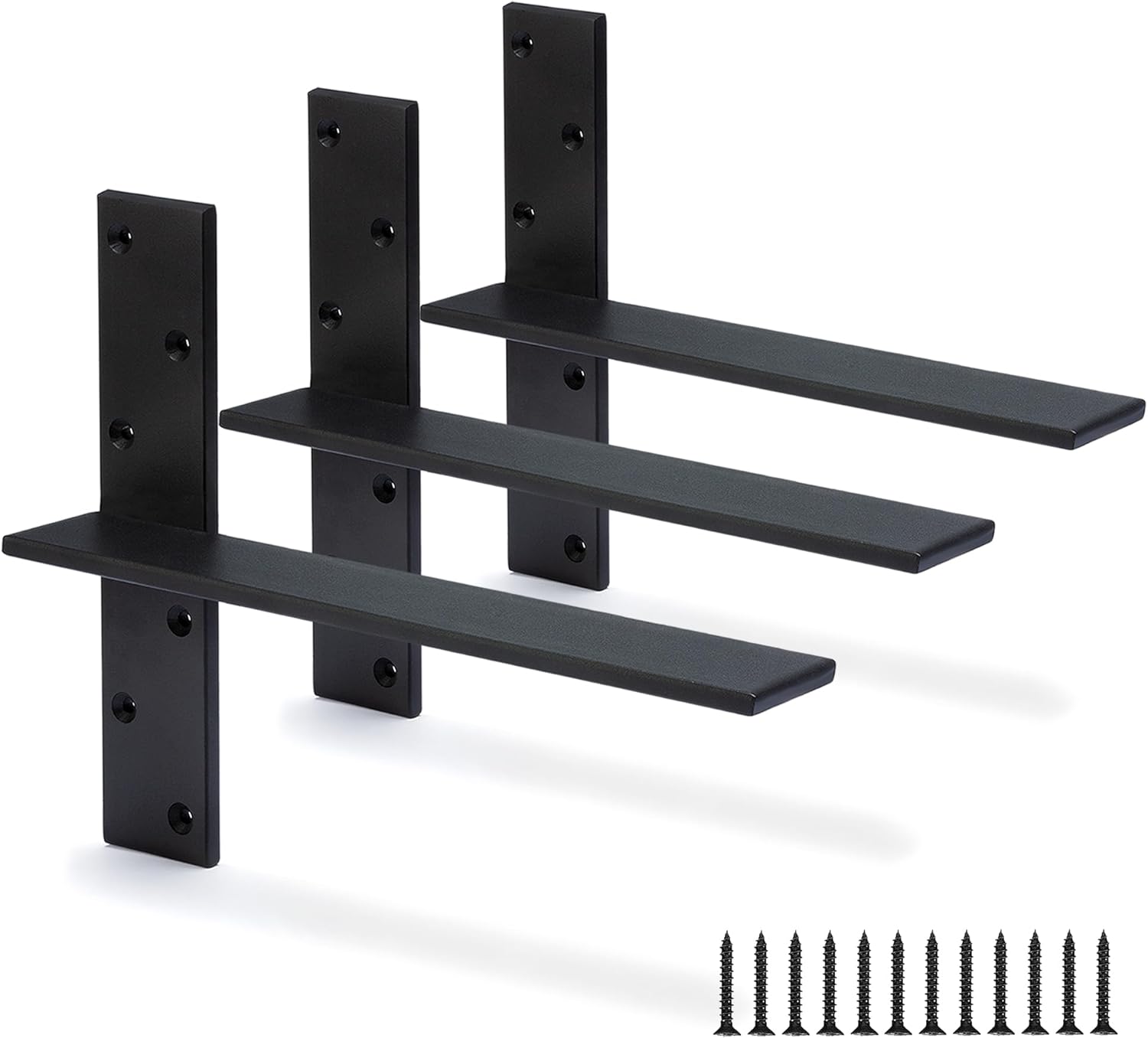 Floating Shelf Bracket 3/8" Thick Heavy Duty Shelf Brackets Black 3 Pack Free Hanging Countertop Support Bracket 20" Lx2.5 W Floating Wall Brackets for Cabinets, Dishwasher, Bench Seats Vanities