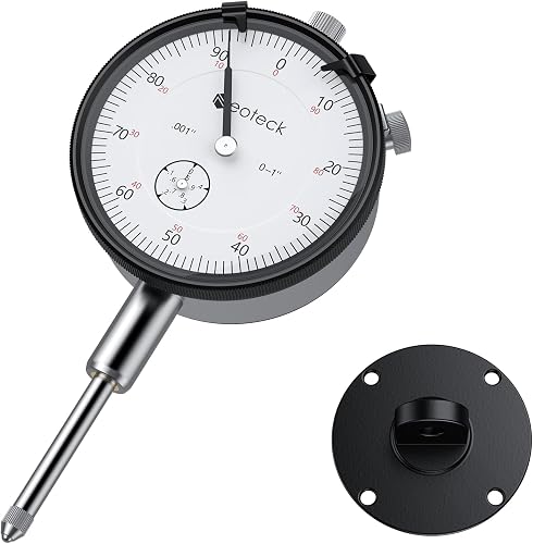 Neoteck 1" Range 0.001" Precision Dial Indicator,Hardened Stainless Steel | Dial Indicator Gauge with 6.5mm Detachable Rear Cover,Compatible with Magnetic Base,for CNC,Lathe,Workshop,Table Saw -Silver