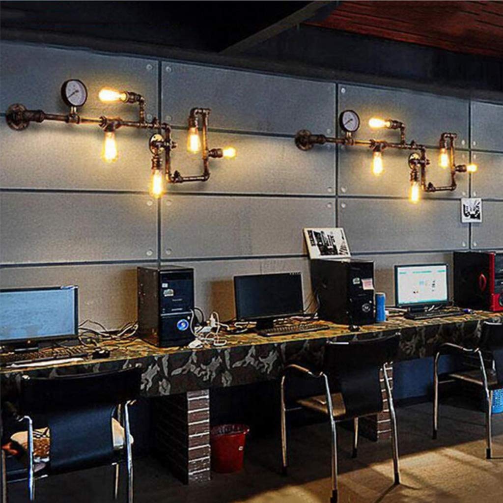 Retro Industrial Wandleuchte Nostalgie Vintage Wandlampe Wasserrohr Lampe E27*5 Metallschmiedeeisen Gauge Metall Bar Restaurant Cafe Schlafzimmer Hängeleuchte Studie Wandbeleuchtung Kronleuchter