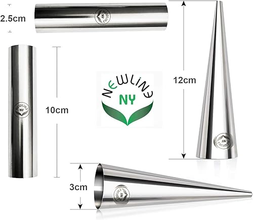 Miniatura 2 de NewlineNY - Juego de 10 tubos de vertedor de escarcha de acero inoxidable, 6 circulares + 4 formas de repostería de canoli de cono