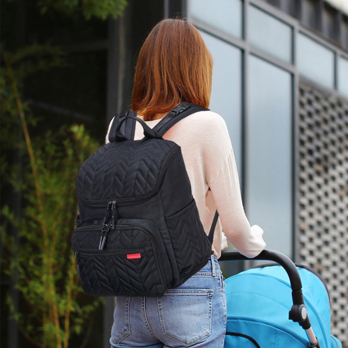 Bolsa de Pañales Mochila de Gran Capacidad Negra de Nylon y Poliéster