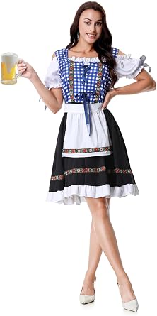 GRAJTCIN Womens Oktoberfest Costumes German Bavarian Dirndl Dresses Halloween Fancy Dress