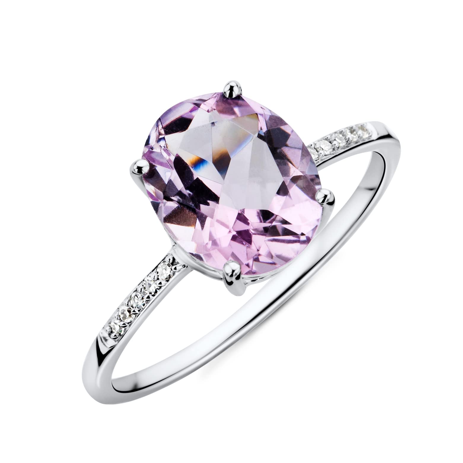 MIORE Edelstein Ring Damen aus Weißgold 9 Karat 375 mit Lila Amethyst Quartz 2.49ct und Diamant Brillianten, Verlobungring mit Schmuckkästchen zum Verschenken