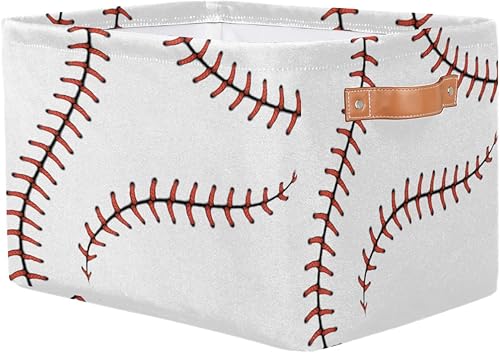 Miniatura 2 de Cesta de almacenamiento con puntadas de béisbol, caja de cubo de almacenamiento deportiva, cesta de béisbol deportiva, de lona para sóftbol,