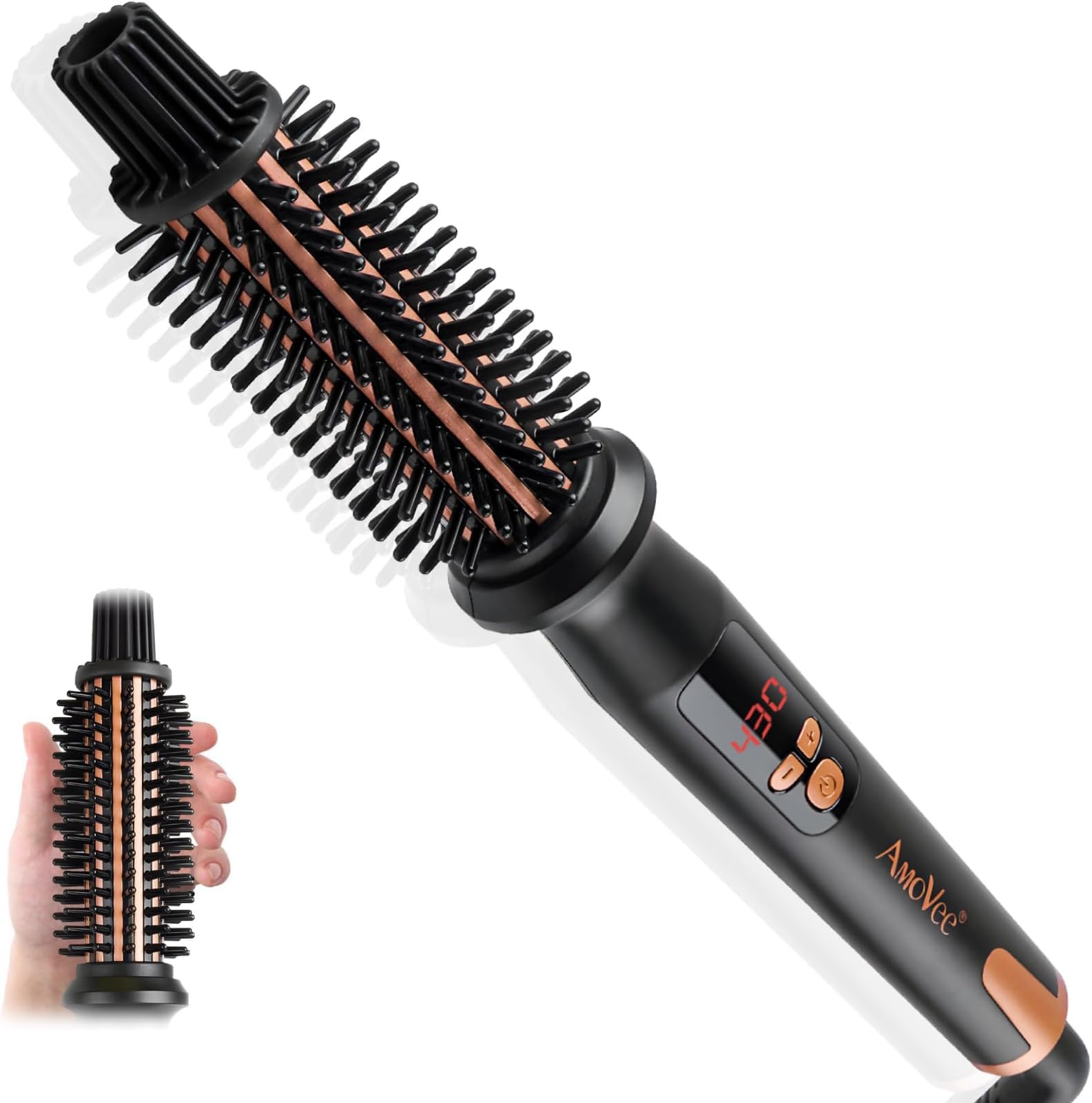 AmoVee Curling Iron Brush 1 Inch Barrel & Anti-Scald Bristles for All Hair Types