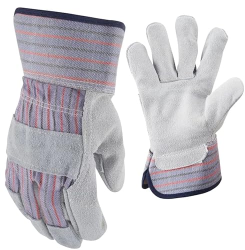 Blue Suede Cowhide Leather And Denim Large Work Gloves-Firm Grip-5023-72 #TOP3