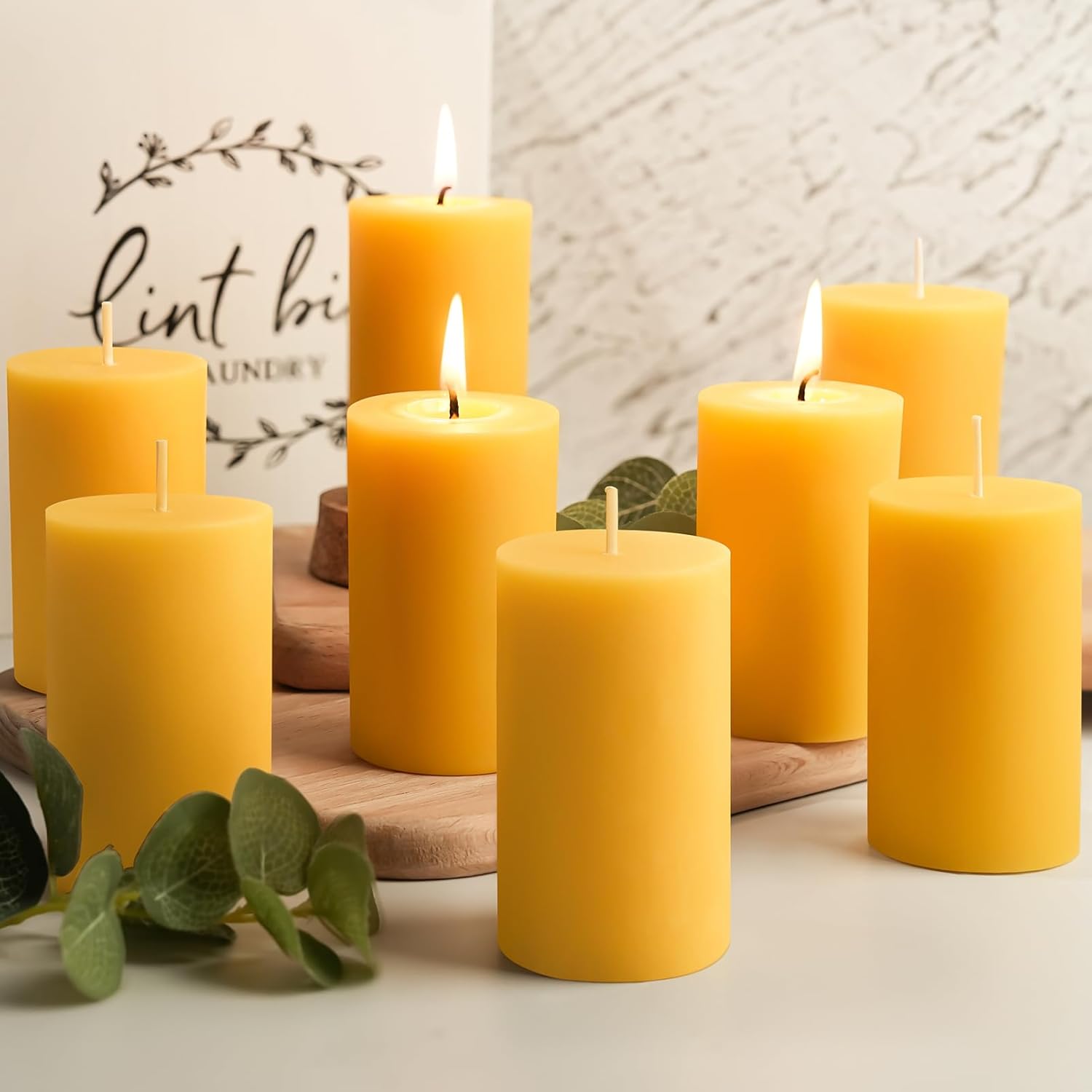 8 Packs Beeswax Candles, 2x3.4 inch Natural Beeswax Pillar Candles with Long Burn Time, Organic Emergency Candle for Home Decor, Gift Sending, Smokeless & Dripless