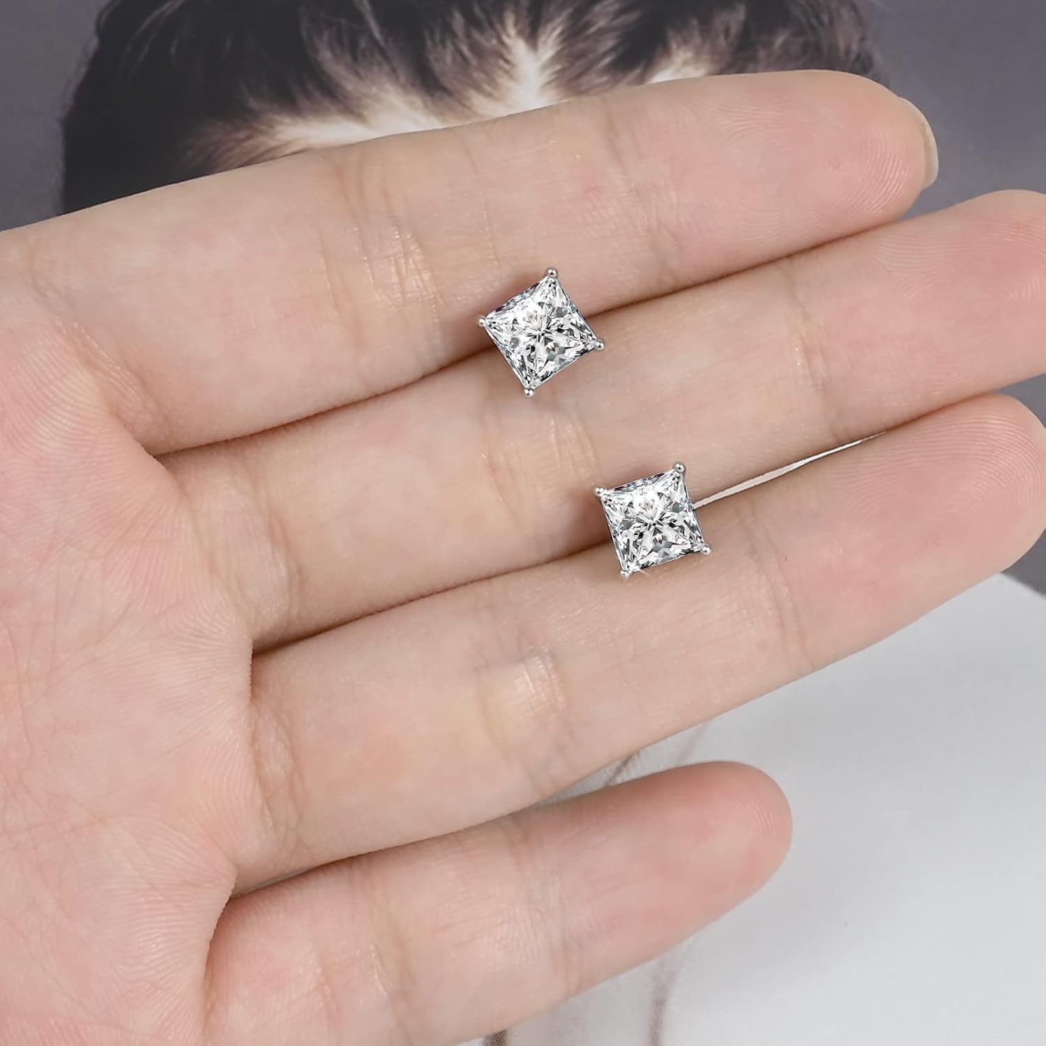 Princess Cut Cubic Zirconia Earrings Stud 925 Sterling Silver Hypoallergenic Square CZ Stud Earrings for Men Women Girls Diamond Jewelry Gifts - Image 6