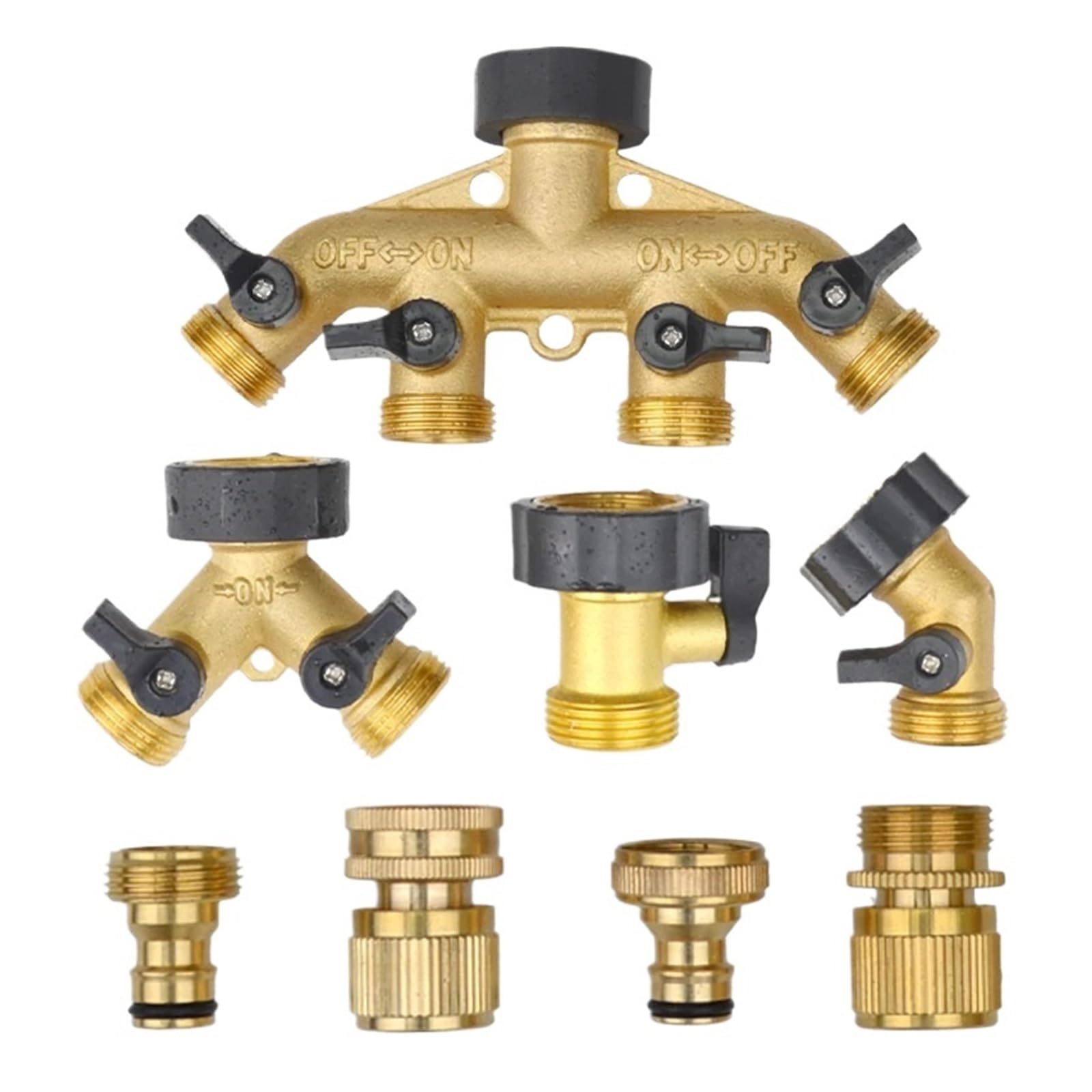 Compatible con conector divisor de manguera jardín latón resistente 3/4 ", adaptador espiga 4 válvulas, grifo for exteriores(Gold)