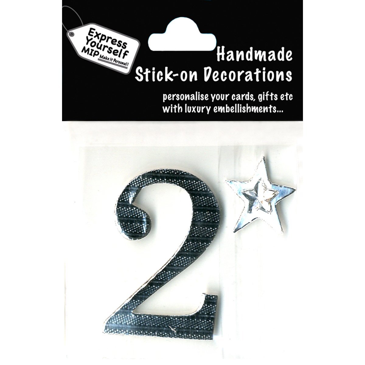 Express Yourself DIY, self Adhesive, Silver Number 2, Topper - Ideal for Card Making, Scrapbooking, Papercrafts, Childrens Crafts etc