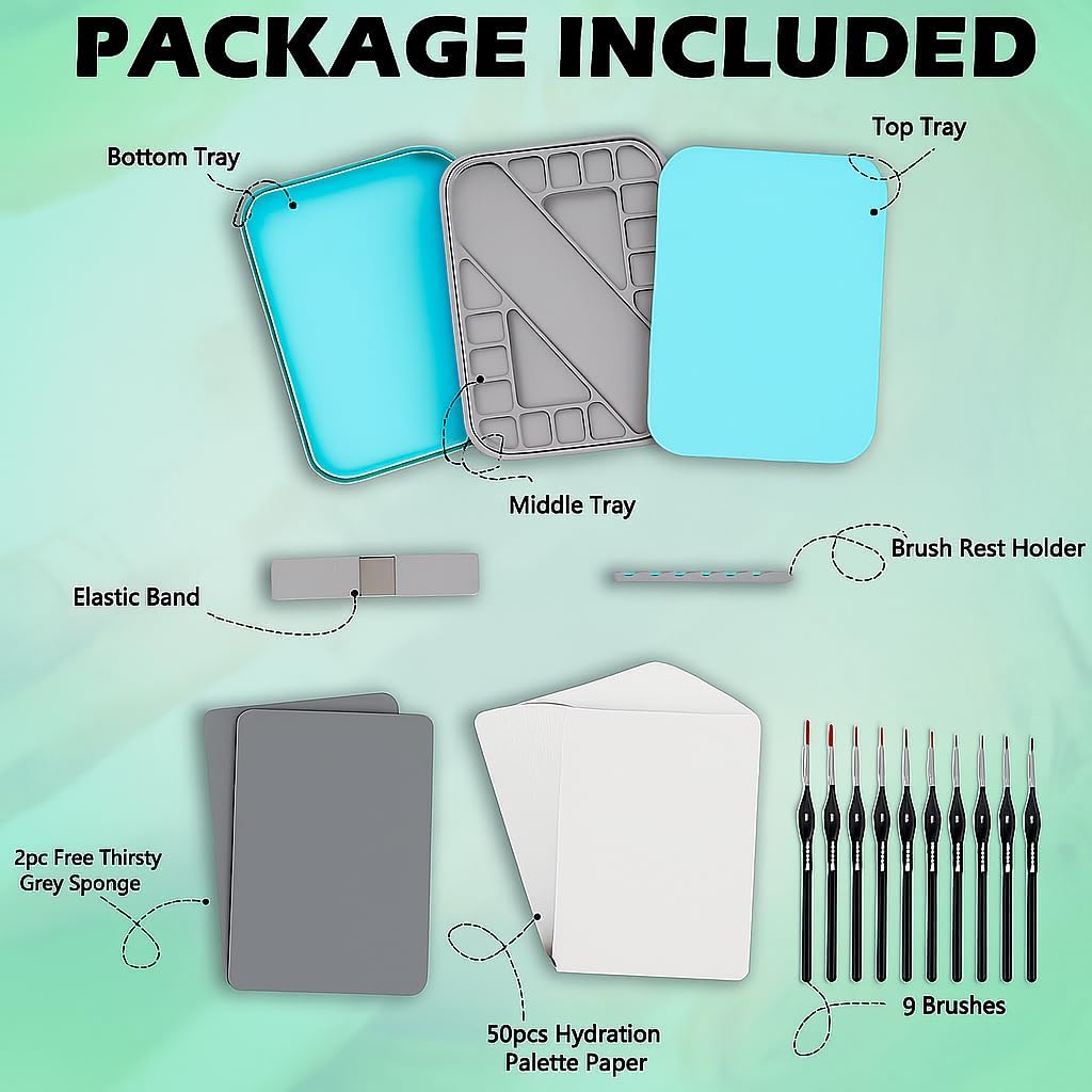 Wet Palette for Miniature Painting, Wet pallete with Brushes and Plates, Premium Wet pallets for Painting Miniatures, Airtight Travel-Friendly Design for Artists and Hobbyists(3-in-1)