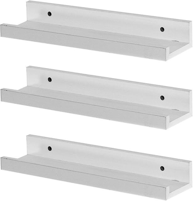 Harbour Housewares 6x White 32.5cm Floating Picture Ledge Wall Shelf Gallery Bookshelf Storage Shelves Set Easy To Install Office, Bedroom, Living Room, Storage Mounted Shelves