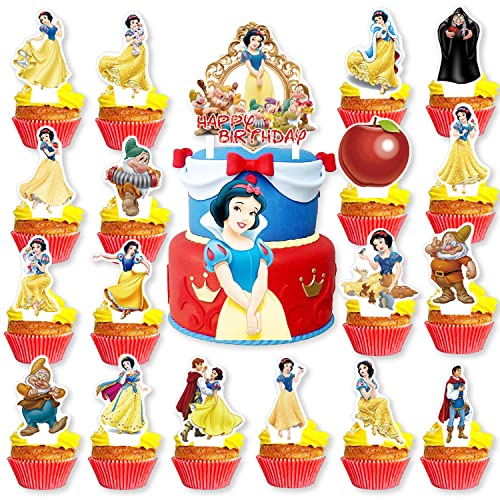 25Pcs Snow White Cake Toppers Decorations For Cartoon Theme Birthday Party Supplies,Cupcake Decorations Princess Party Supplies Decor #TOP11