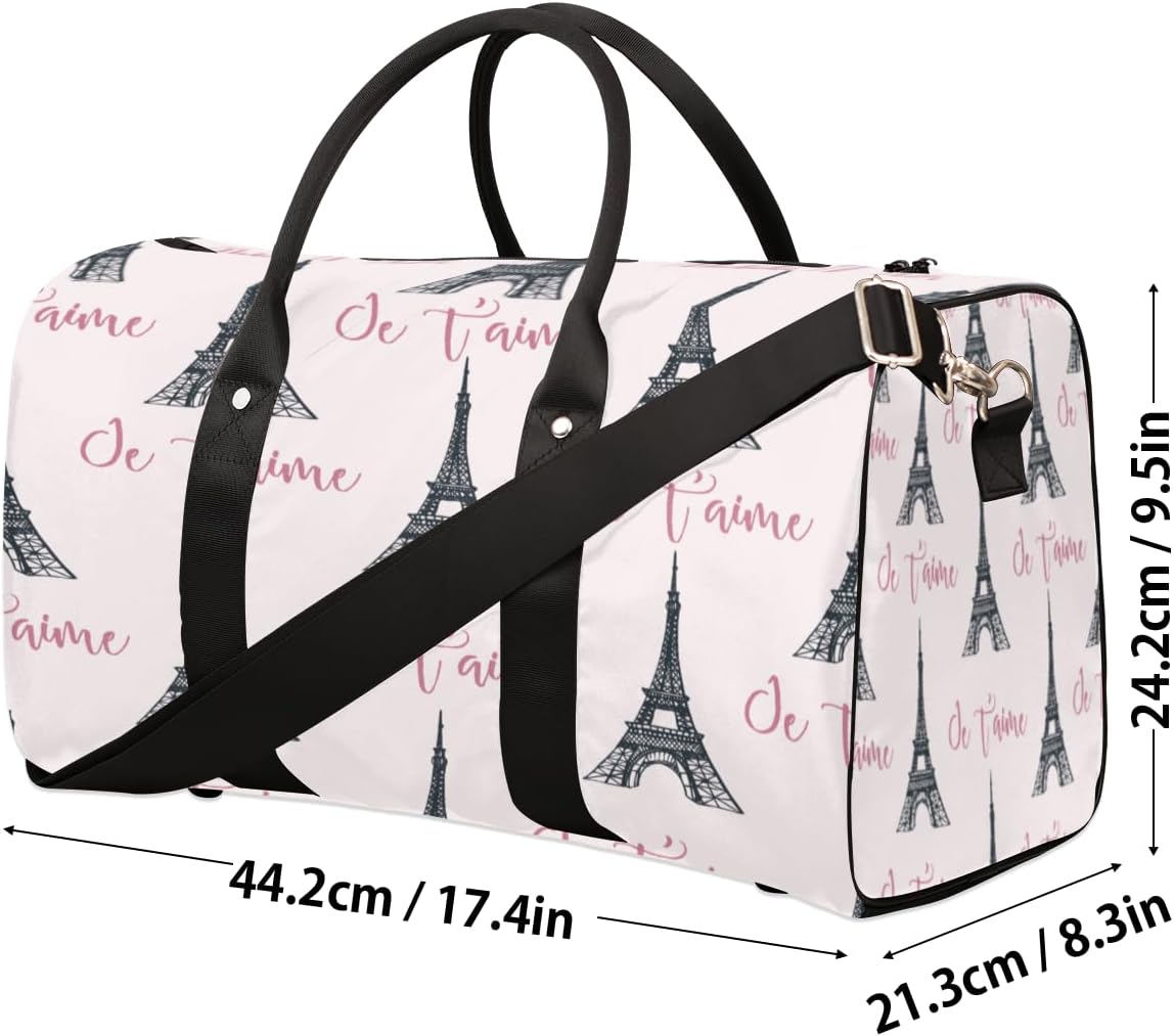 Paris Tower Travel Duffel Bag for Women Men Large Capacity Overnight Weekender Bags for Lightweight Waterproof Sport Gym Bag for Workout Yoga Swim