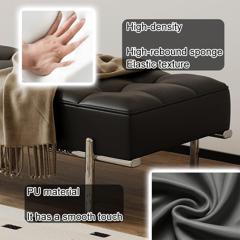 Banco tapizado para zapatos de entrada con base de acero inoxidable resistente para organización de sala de estar y pasillo