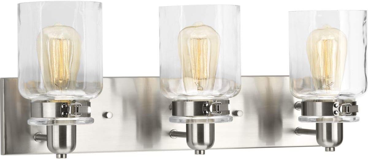 Holiday Deals 🛒 Calhoun Collection 3-Light Clear Glass Farmhouse Bath Vanity Light Brushed Nickel