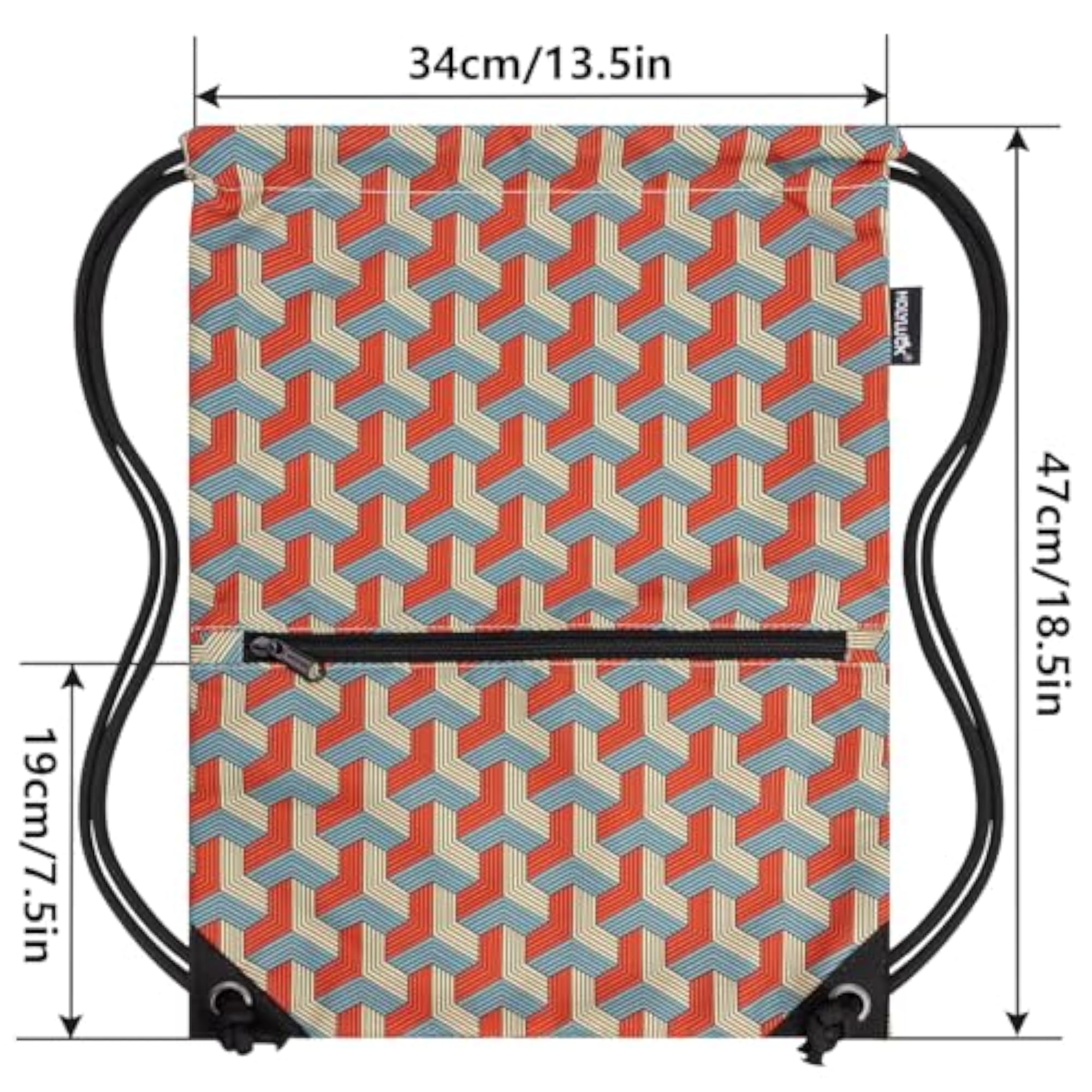 Red Pattern Drawstring Backpack Bag for Sports