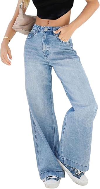 SANSIWU Women High Waist Baggy Denim Pants Wide Leg Straight Trousers Ripped Boyfriends Jeans Y2k Streetwear Vintage Loose Pants