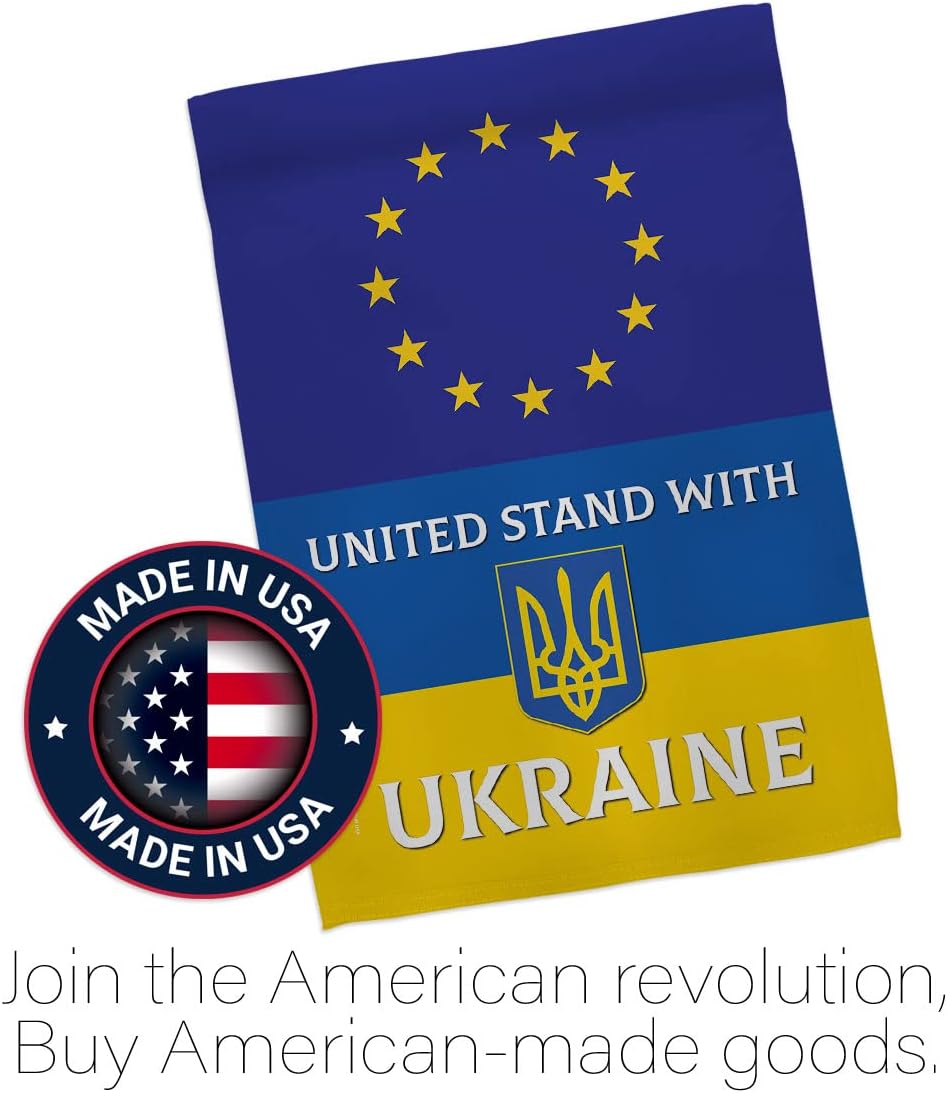 European Union Stand with Ukraine House Flag - Set Support Cause Ukrainian - Decoration Banner Small Garden Yard Gift Double-Sided Made in USA 28 X 40