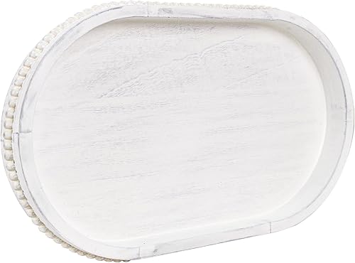 Miniatura 21 de MAONAME Bandeja de madera para servir, bandeja de madera de granja para mesa de café, bandejas ovaladas con cuentas, bandejas decorativas marrón