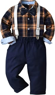 Baby Boys Suspenders Pants and Bow Tie Set Long Sleeve Gentleman Outfits Toddler Formal Party Wedding Clothes Suits