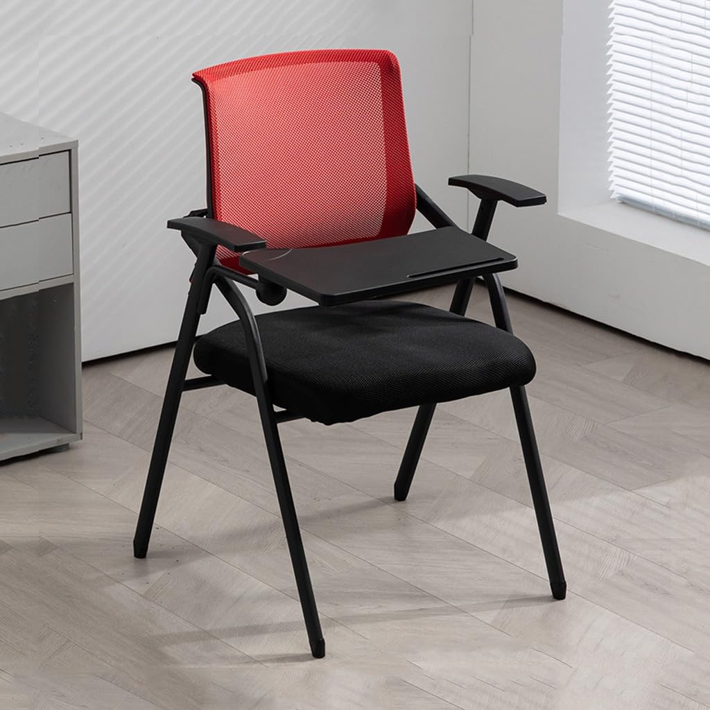 MYUYEE Tablet Arm Chair Mesh Office Chair With Lumbar Support,Classroom Chair With Desk Attached,Foldable Chair Nesting Stacking Chairs Meeting For Training Waiting (Red)